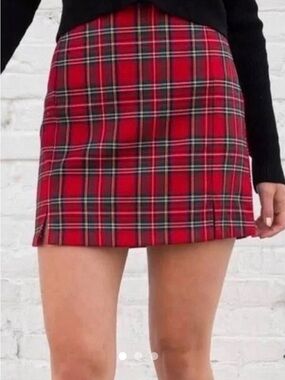 Brandy Melville Red Plaid Mini Skirt